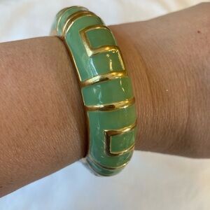 RJ Graziano Green Enameled Gold Tone Hinged Bracelet